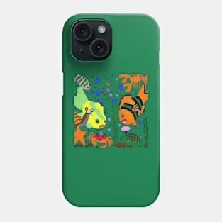 Marine Life illustration on Red Green Background Phone Case