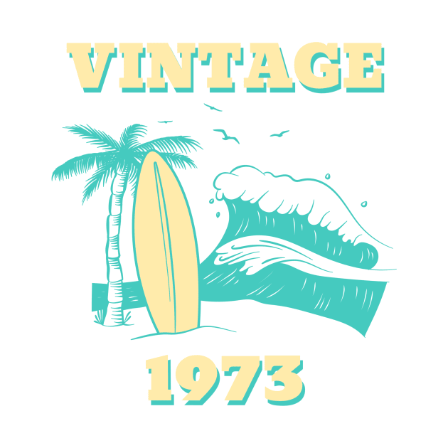 Vintage 1973 Retro Surfboard Wave by Green Zen Culture