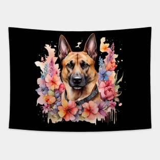 A malinois decorated with beautiful watercolor flowers Tapestry