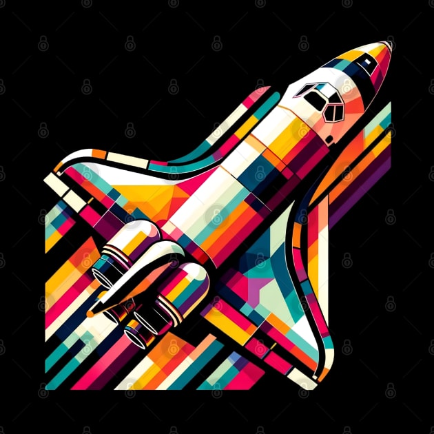 Geometric Space Shuttle Launch | Colorful Astronaut & Rocket | Retro Space Explorer Tee by Graphic Wonders Emporium