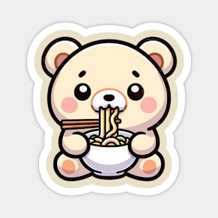 Cute White Bear Eating Ramen Kawaii Magnet