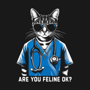 Are You Feline OK? Retro Cat Nurse Gifts Nurse Week Gifts Funny Nurse T-Shirt