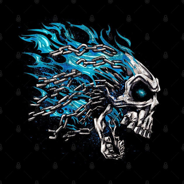 Screaming Skull and Chains in Blue Flames by Cattle and Crow