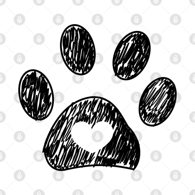 Doodle paw print with heart black by GULSENGUNEL