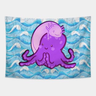 funny octopus swims in water Tapestry