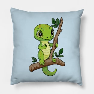 Cute little green lizard with orange spots Pillow