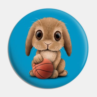 Cute Baby Bunny Playing With Basketball Pin