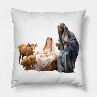 Watercolor Nativity Scene Pillow