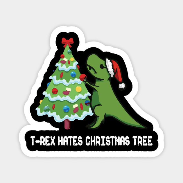 T Rex Hates Christmas Tree Dinosaur Dino Merry Xmas Funny Magnet by rezaabolghasemitam