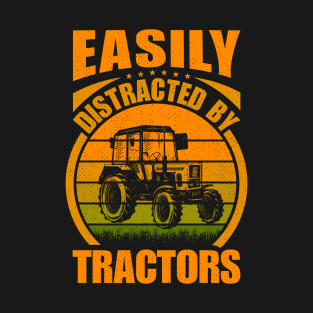 Funny Easily Distracted By Tractors Farm T-Shirt