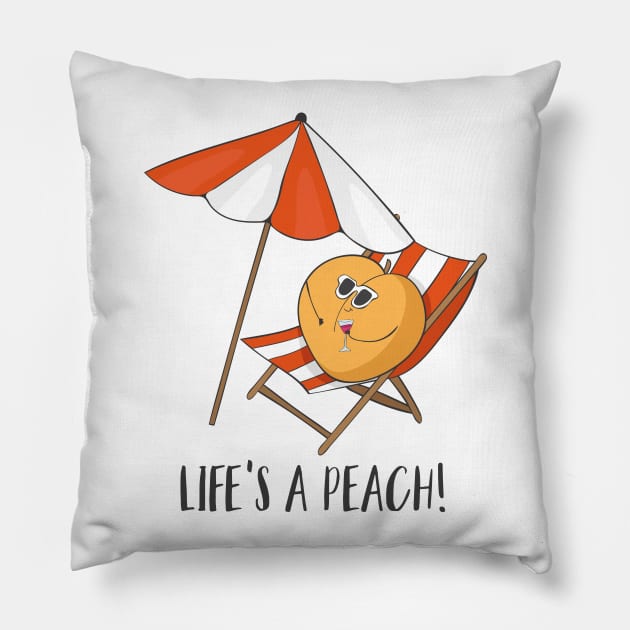 Life's a Peach - Funny Fruity Beach Gift Pillow by Dreamy Panda Designs
