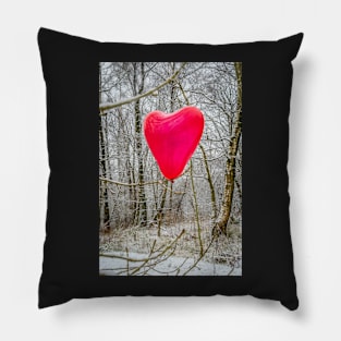 Red Balloon In Winter Snow Forest Photography 1 Pillow