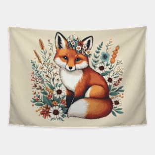 Cottagecore Fox with Wildflowers Tapestry