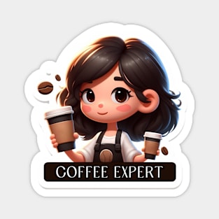 Double Delight: Cute Coffee Connoisseur with Expert Badge Magnet