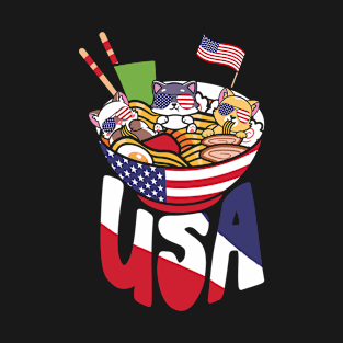 Ramen Cats US Flag 4th July T-Shirt