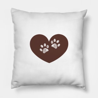 brown heart doodle paw prints symbol Pillow