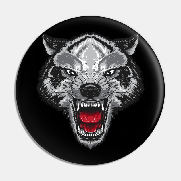 Angry Wolf Face Pin by TomCage