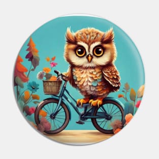 Baby Owl on Retro Bicycle Pin