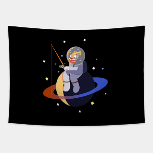 The fish fishing in space - Multitasking fish Tapestry