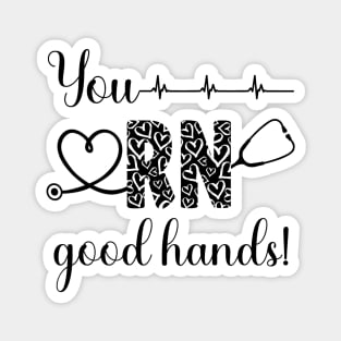 You RN Good Hands! [black with hearts] Magnet