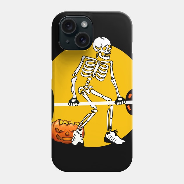 Skeleton Weight lifting Pumpkin Funny Halloween Phone Case by ROMANSAVINRST