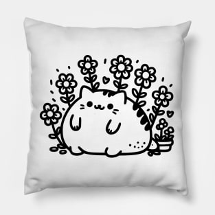 Obese Cat Surrounded By Flowers Pillow