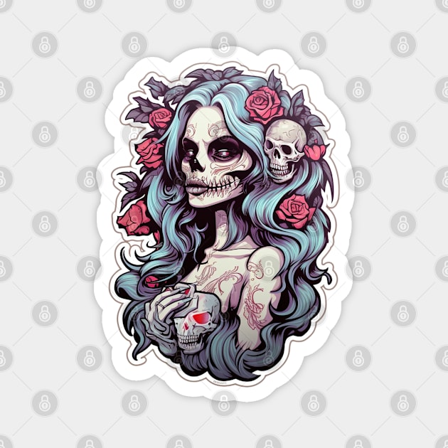 Muerta Calaca Calavera Day of the Dead Magnet by Nightarcade