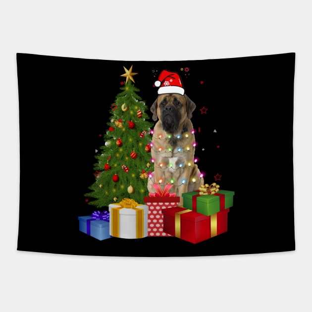 Mastiff Christmas Dog Shirt With Santa Hat Christmas Funny Gift Tapestry by CoolTees