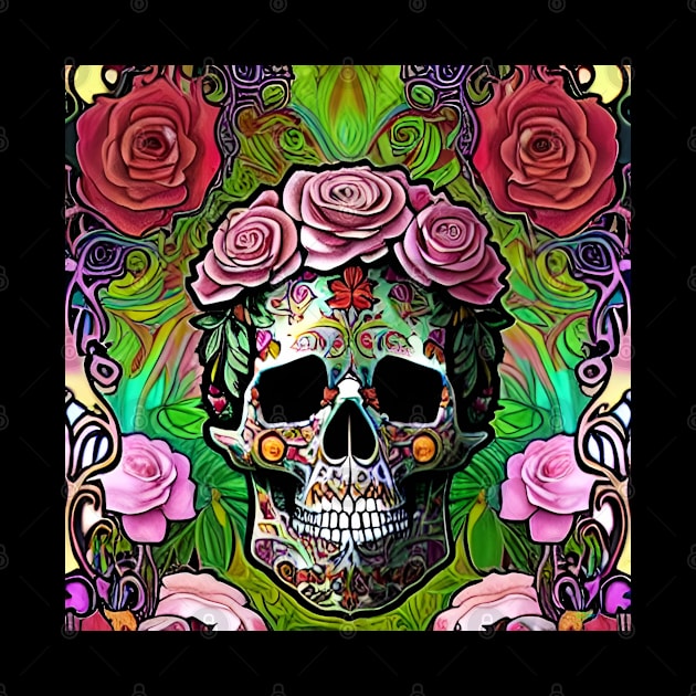 Psychedelic Art Nouveau Flower Skull 14 by Benito Del Ray