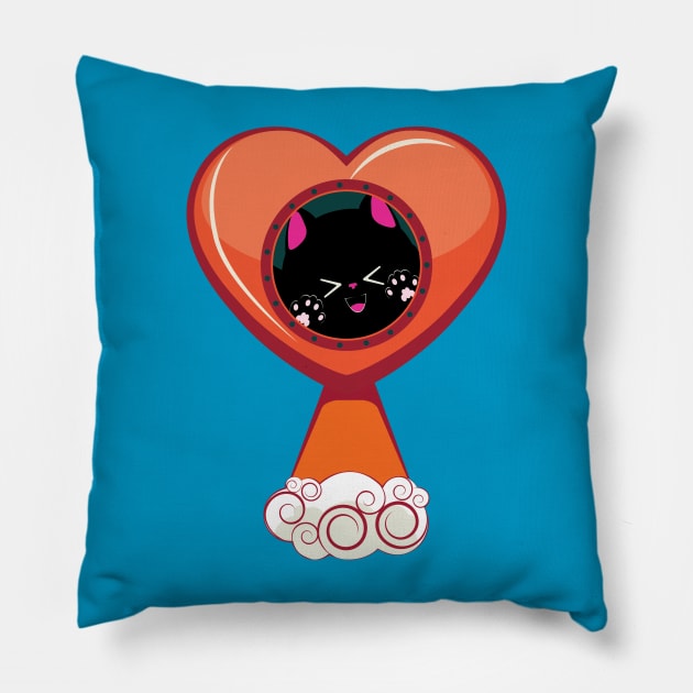 Black cat fly inside heart shaped rocket Pillow by AnnArtshock