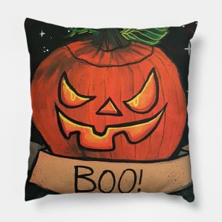 Halloween Jackolantern Boo Shirt by Canadian Artist Stephanie Perry Pillow