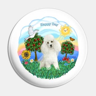 "Happy Day" White Toy Poodle Pin
