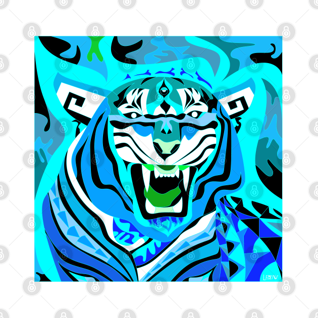 blue fire bengal tiger ecopop in chine pattern art by jorge_lebeau