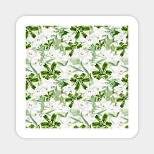 White Watercolor Flowers 3 Magnet