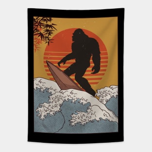 Japanese Vintage Kanagawa Art - Surfing Bigfoot Hanging Ten Tapestry