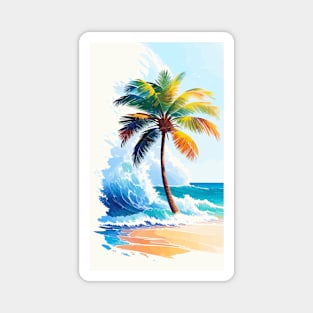 Entspannendes Strandfoto: Naturschönheit mit Wellen und Palmen. Magnet