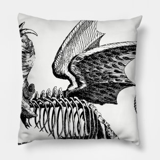 Vintage Skeleton Dragon - dracolich illustration Pillow