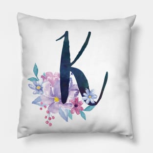 Floral Monogram K Pretty Lilac Bouquet Pillow