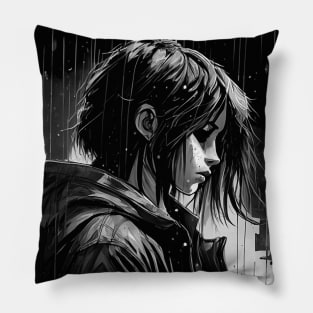 Sad anime girl in the rain Pillow