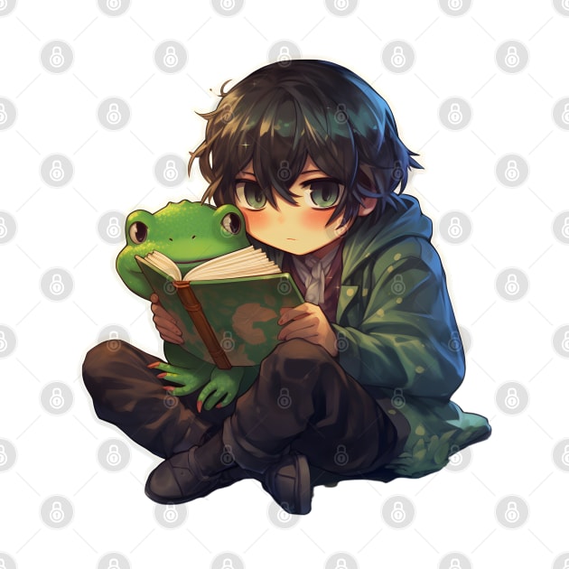 School Anime Boy With Cute Frog Sticker by ribbitpng