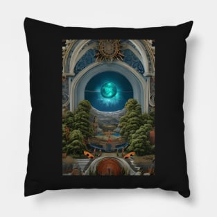 Surrealist painting like digital art of the Monad of creation in the Garden of Eden Pillow