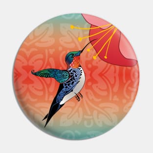 Exotic Hummingbird and Red Hibiscus Flower Ombre Pin