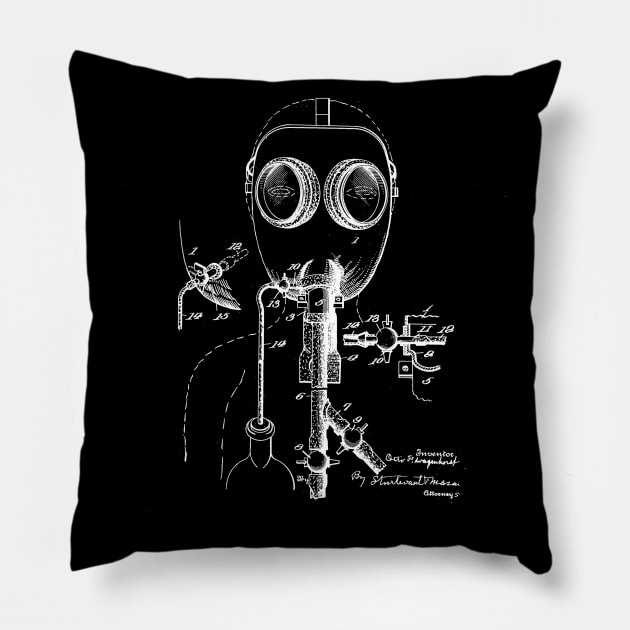 Gas Mask Vintage Patent Drawing Pillow by TheYoungDesigns