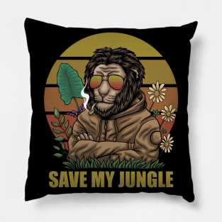 Lion Nature Retro Sunset Pillow