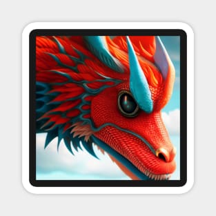 Red Scaled Dragon with Cyan Horns Magnet