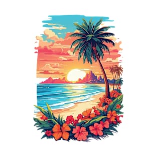 Vintage nature colorful clean beach island, Outdoor T-shirt. T-Shirt