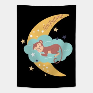 Sleepytime Cute and Smart Cookie Sweet little monkey sleeping on a moon cute baby outfit Tapestry