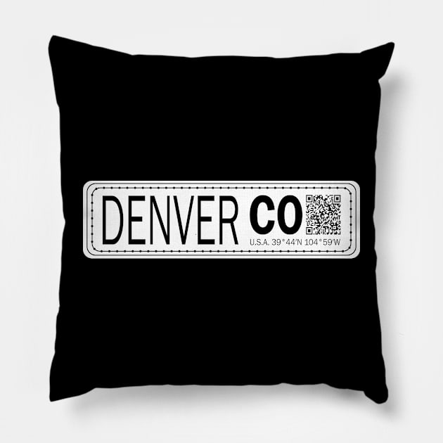 New Vintage Travel Location Qr Denver CO Pillow by SimonSay
