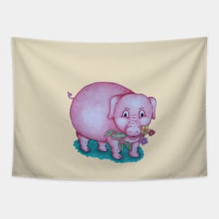 Cute piggy with  flowers illustration Tapestry