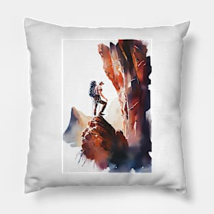 Rock Climber Watercolor Painting Pillow